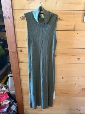 Stateside Sleeveless Ribbed Turtleneck Midi Dress - Olive